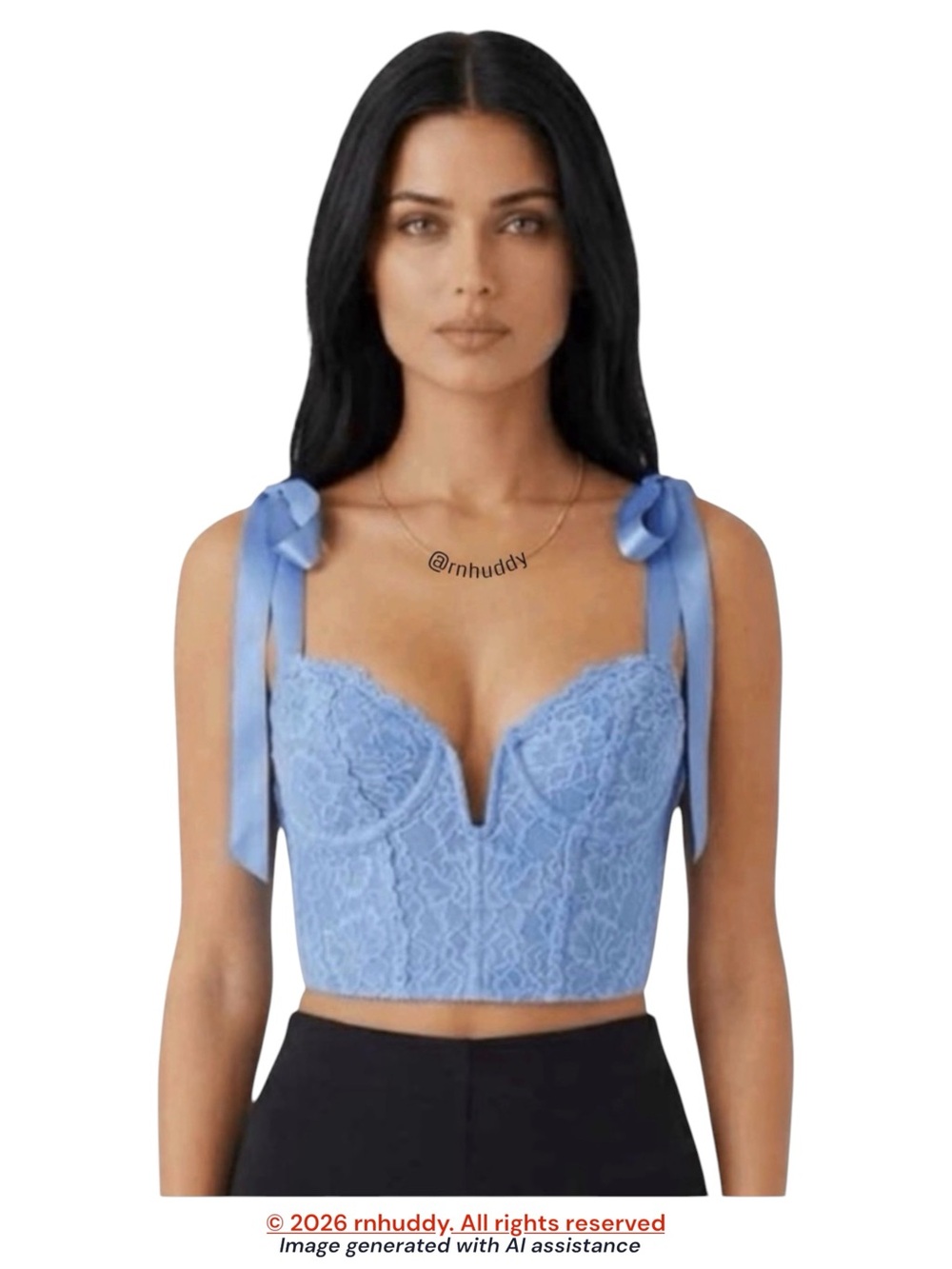 UO Urban Outfitters S blue lace bow crop corset top